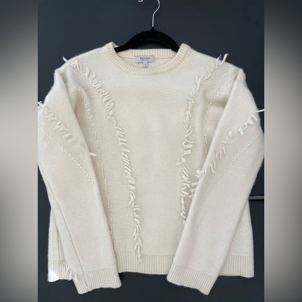 Bartolini Italy Merino Wool Cashmere Blend Fringe Hobo Sweater Pullover Top  S